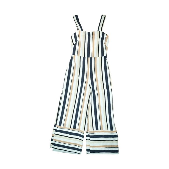 ASOS Navy, Brown, Beige & White Stripe Pinny Jumpsuit In Stripe‎ Size 4 - Picture 1 of 12